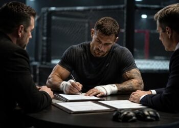 Professional fighter reviewing a bout agreement before signing a combat sports contract