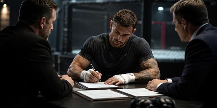 Professional fighter reviewing a bout agreement before signing a combat sports contract