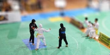 Pencak silat athletes compete at the Indonesia Pencak Silat Banten Championship 2026 in Serang, Banten.