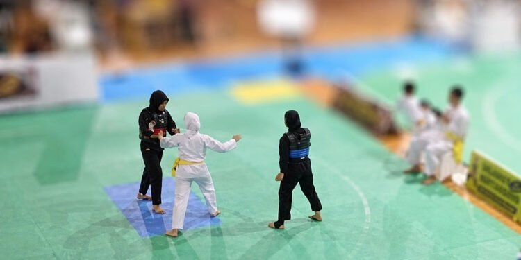 Pencak silat athletes compete at the Indonesia Pencak Silat Banten Championship 2026 in Serang, Banten.