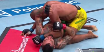 Gregory Rodrigues throws a right hand against Anthony Hernandez during the UFC Sacramento middleweight main event.