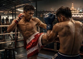 Muay Thai fighters training inside a fight gym as part of the country’s growing competitive pathway.