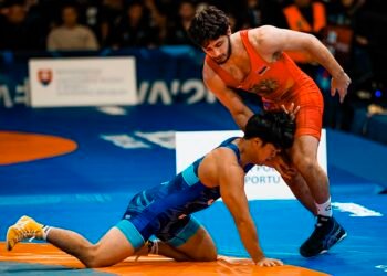 Taizo Yoshida competes in Greco-Roman wrestling at the U20 World Championships in Bratislava.