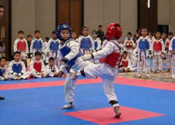 Young taekwondo athletes compete during a youth selection event in Jakarta ahead of the Onepride Future Champ Taekwondo Series 2026.